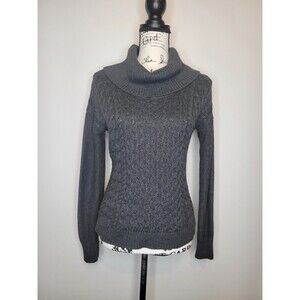 American Eagle Womens SM Sweater Gray Cable Knit Cowl Neck Fisherman